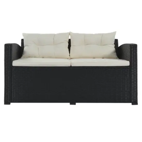 9pc Wicker Patio Sectional Seating Set with Cushions - Black/Beige - GODEER image {11}