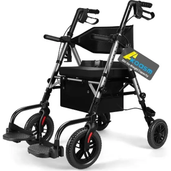 Lycvki Foldable 2 in 1 Rollator Walker with Brakes and Adjustable Seat, Handle image {10}
