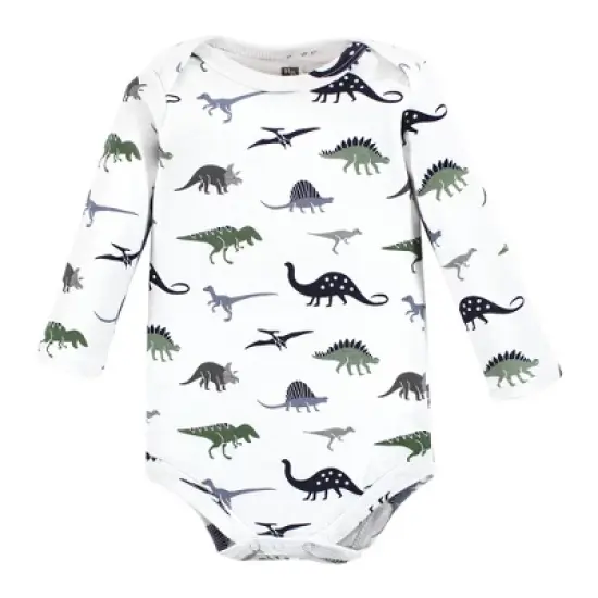 Hudson Baby Unisex Baby Cotton Long-Sleeve Bodysuits, Blue Green Dino image {3}
