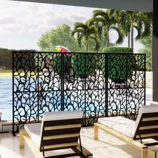 Angel Sar 6ft Metal Privacy Screen with Bird Design, Free-Standing Indoor/Outdoor Room Divider for Patio, Balcony, Garden, Black image {6}