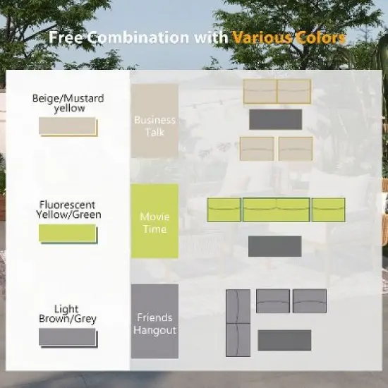 Sapphtopaz 4-Piece Boho Outdoor Patio Sofa Set with Tempered Glass Table, Outdoor Sofa Set with Cushions, Rope Patio Furniture Set image {3}