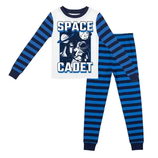Space Cadet Blue-and-Black-Striped Long-Sleeve Pajama Set image {4}