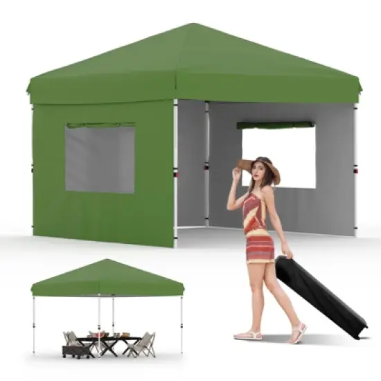 10'x10' Pop-Up Canopy Tent with 3 Sidewalls &ndash; Waterproof & UV Resistant Outdoor Gazebo, Easy-Up Sun Shade Shelter for Parties, Events, Black image {11}