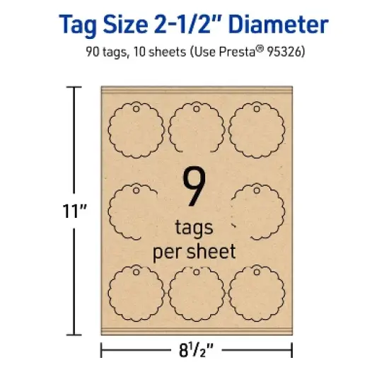 Avery Printable Round Scalloped Tags with Sure Feed Technology, 2-1/2" Diameter, Kraft Brown Cardstock, Print-to-the-Edge, Laser/Inkjet, 90 Total image {4}