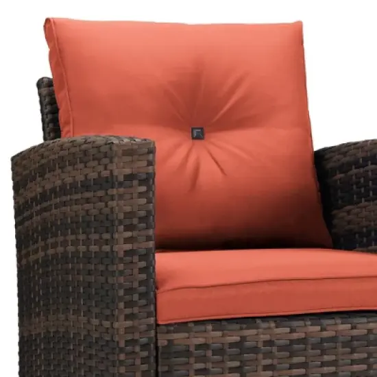 6pc Wicker Outdoor Conversation Set with Cushions - Orange - EDYO LIVING image {7}