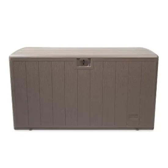 Plastic Development Group 105-Gallon Weather-Resistant Resin Outdoor Storage Patio Deck Box with Gas Shock Lid, Driftwood Gray image {4}