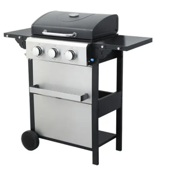 3-Burner Propane Gas Outdoor BBQ Grill with Wire Enamel Grids, Foldable Side Table, Stainless Steel Warming Rack, Hooks & Bottle Opener, 25,650 BTU image {6}