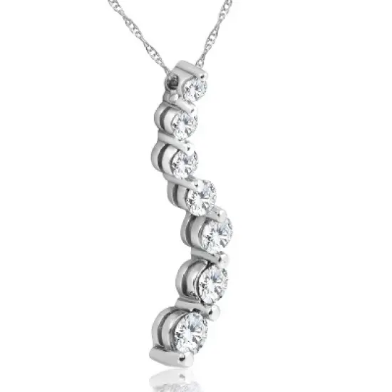Pompeii3 1ct Diamond Journey Pendant 14K White Gold New 1" tall image {1}