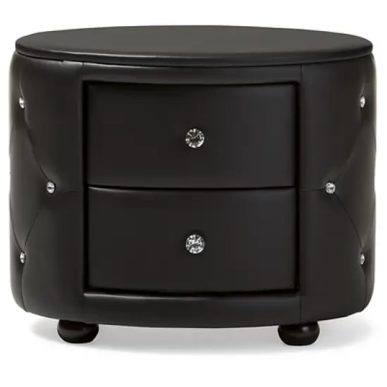 Davina Hollywood Glamour Style Oval 2 - Drawer Faux Leather Upholstered Nightstand - Baxton Studio image {1}