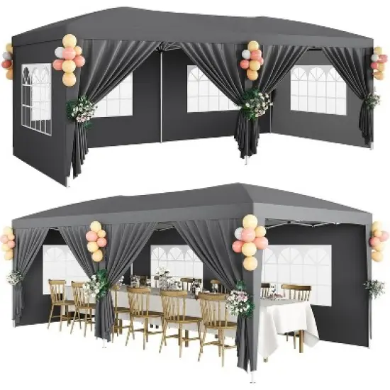 Acekool 10x20 Heavy Duty Pop Up Canopy Tent with 6 Removable Sidewalls, Adjustable Heights, Stakes & Ropes Included, Commercial Outdoor Shelter image {2}