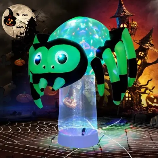 Costway 6 ft Halloween Inflatable Spider Pre-Lit Floating Spider Decoration w/ 3-Color Rotating Light Blow up Decoration w/ Stakes & Water Bags image {3}