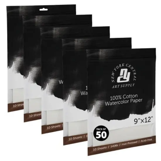 New York Central Watercolor Paper Sheets, 9x12 Inch, 140lb Hot Press, Pack of 50 - Professional Grade, Acid-Free, Archival - For Wet and Dry Media image {6}