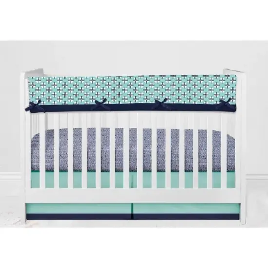 Bacati - Noah Mint Navy 6 pc Crib Bedding Set with Long Rail Guard Cover image {5}