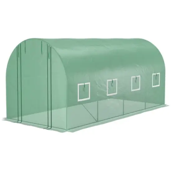 Outsunny Extra-Large Walk-in Tunnel Hoop Greenhouse, PE Cover, Steel, Roll-Up Zipper Door & Windows for Flowers, Vegetables, Tropical Plants, Green image {3}