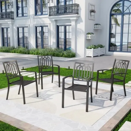 Captiva Designs 6pc Patio Square Table & Fusiform Back Metal Chairs & Beige Umbrella image {5}