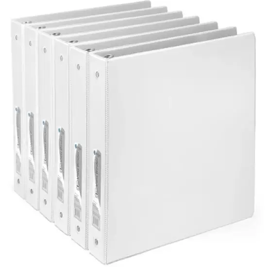 3 Ring Binder, 6-Pack White Round Ring Binder with Clear View Cover & 2 Inside Pockets Binders, School Supplies Binders image {9}