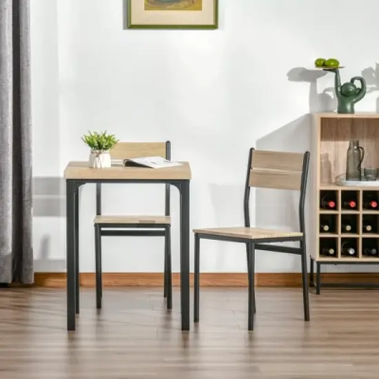 HOMCOM Rustic Country Wood Top 3 Piece Kitchen Table Dining Set with 2 Matching Chairs & Versatile Design for Small Space image {5}