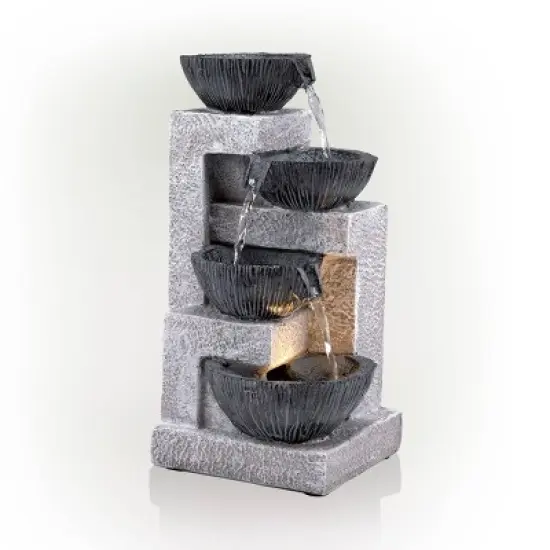 14" Cascading Bowl Tabletop Fountain with LED Lights Gray - Alpine Corporation image {4}
