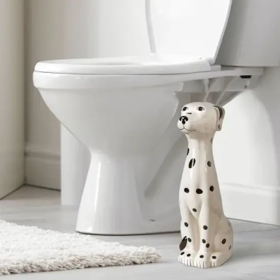 Allure Home Creations 2pc Dalmatian Ceramic Toilet Brush Holder with Plastic Brush Cleaning Accessories Set image {5}