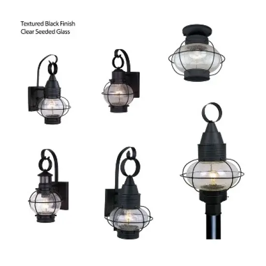 VAXCEL Chatham Black Coastal Globe Outdoor Flush Mount Ceiling Light Clear Glass image {10}