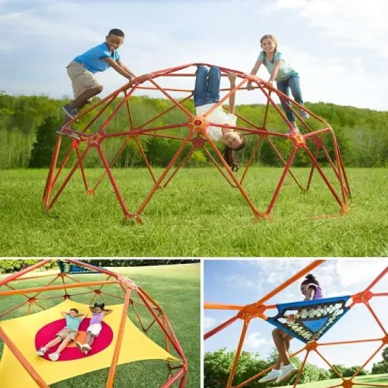 HearthSong 10' diam. x 5'H SunRise Geometric Climbing Dome with Star Hammock and Two Bungee Net Chairs image {1}