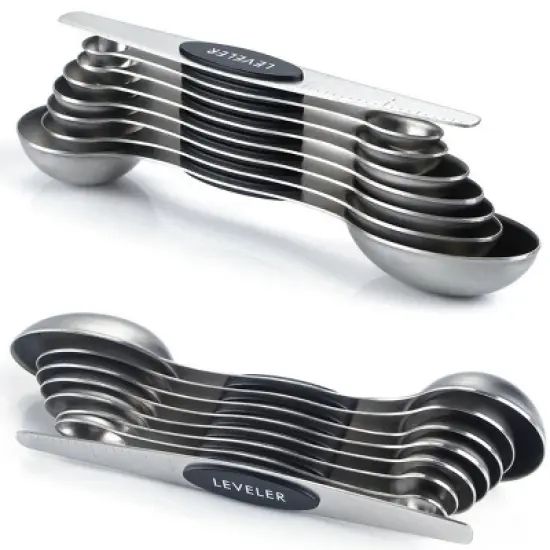 Modern Design Magnetic Measuring Spoons BLACK Set of 8 Stainless Steel Dual Sided Stackable Nesting TSP and TBS image {10}
