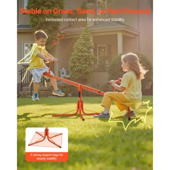 VEVOR Kids Seesaw, 100 lbs Load Capacity per Seat, Sit and Spin Teeter Totter, Swiveling 360 Degrees Rotating for Aged 3+, Orange&Yellow image {6}