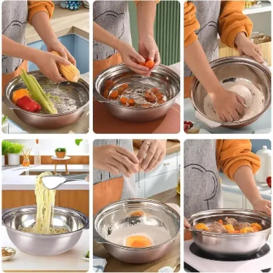 Colander Bowl Set with Microporous for Washing Rice, Pasta, Spaghetti, Fruits, Dishwasher Safe(2PC) image {3}