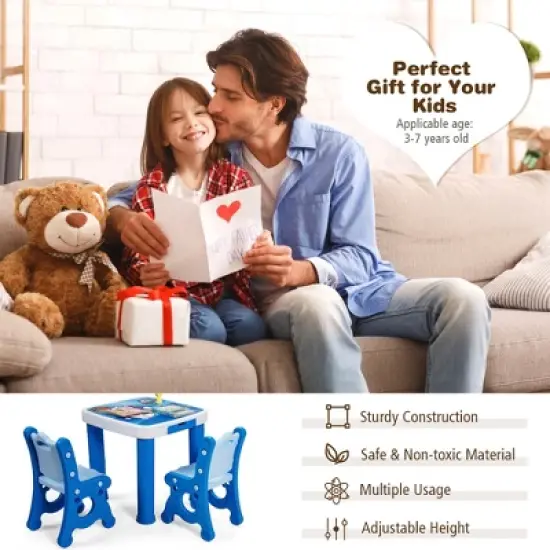 Costway Multifunctional Kids Desk & 2 Height-Adjustable Chairs w/ Non-slip Point Pink\ Blue\ Natural image {4}