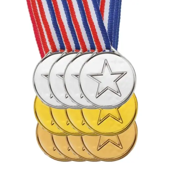 Unique Bargains Plastic Well-crafted Lightweight Embossed Design Award Medals Gold Silver Bronze 12 Pack image {6}