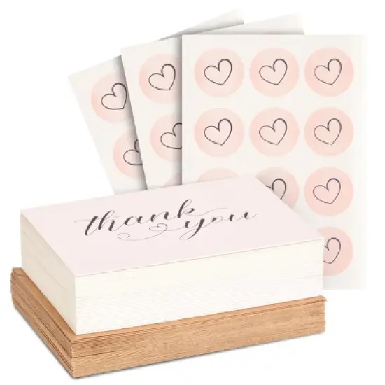 Pipilo Press 36 Pack Simple Thank You Cards with Envelopes, Pink Heart Stickers for Wedding, Bridal Shower, Baby Shower, 4 x 6 In image {4}