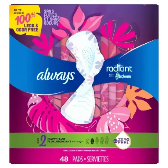 Always Radiant FlexFoam Heavy Flow Absorbency Pads with Wings - Scented - Size 2 image {6}
