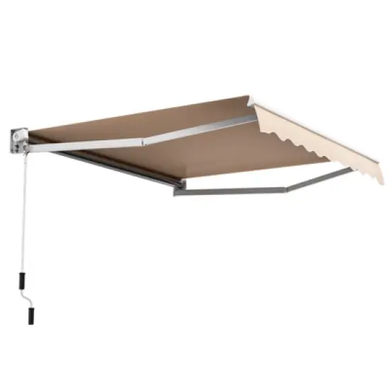 Tangkula 8'&times;6.6' Retractable Awning W/ Aluminum Frame Sun/Water Protection W/ PA Coating Manual Control Hand Crank Angle Adjustable Design Brown/Beige image {9}