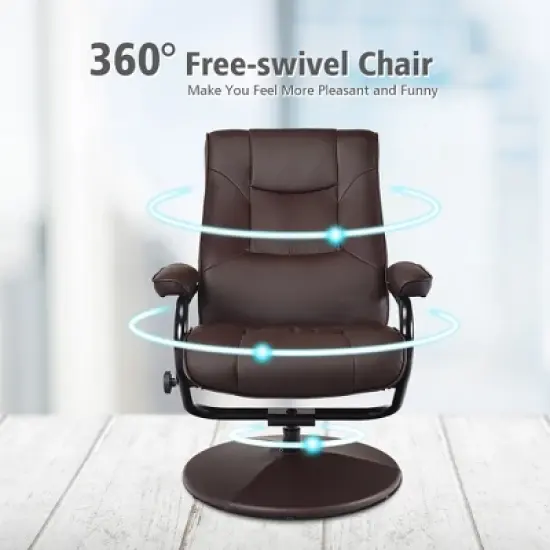 Costway Recliner Chair Swivel PU Leather Lounge Accent Armchair w/ Ottoman Brown image {8}