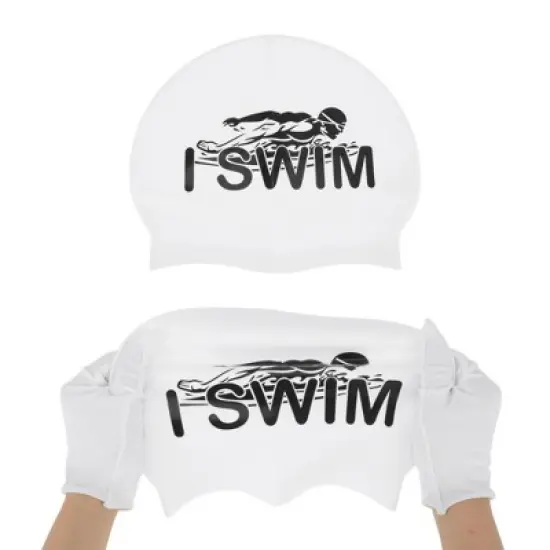 Unique Bargains Silicone Floating Pattern Waterproof Swim Cap Black White 1 Pc image {4}