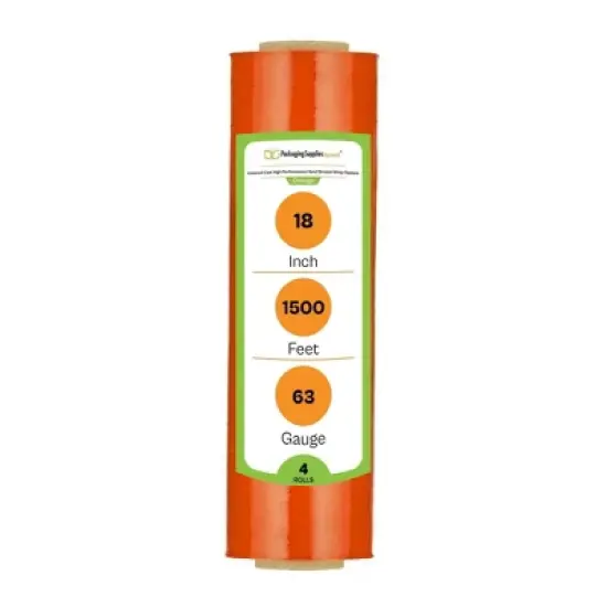 PSBM 4 Rolls Opaque Orange Cast Hand Pallet Stretch Wrap 18" x 1500 Ft. x 63 Gauge image {1}