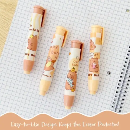 Wrapables Retractable Capybara Erasers, Clickable Push Button, Stationery Office Supplies (Set of 4) image {2}