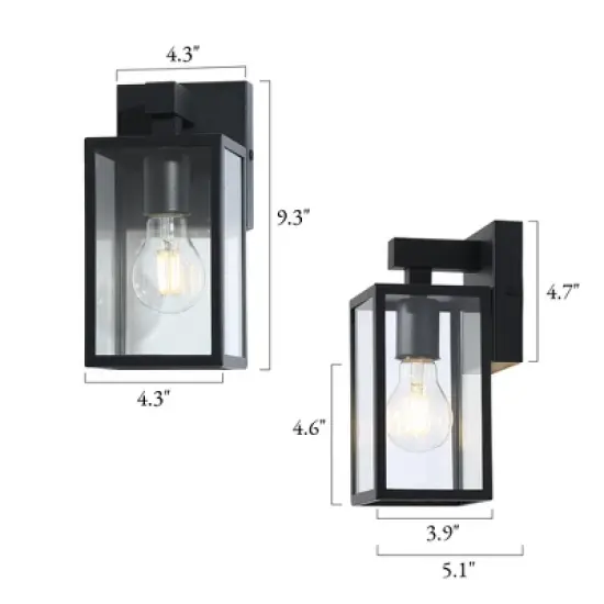 LNC Orlan 1-Light 9.3"H Modern Square Outdoor Wall Lights, Black with Clear Glass,2 Pack image {2}
