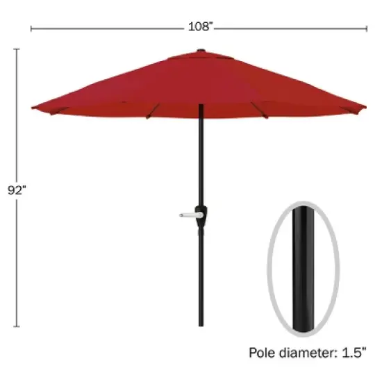 Nature Spring Steel Patio Umbrella for Table - Great for Deck, Balcony, Porch, Backyard, or Poolside - 9', Red image {3}
