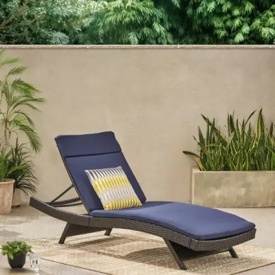 Salem Brown Wicker Adjustable Chaise Lounge - Navy - Christopher Knight Home: Weather-Resistant Patio Furniture image {2}