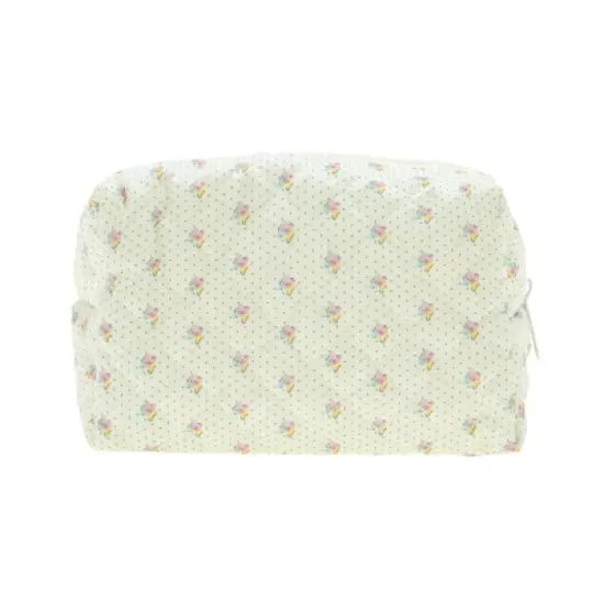 Unique Bargains Floral Quilting Makeup Bag Beige 1 Pc image {3}