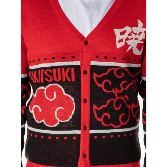 Naruto Shippuden Men's Akatsuki Red Cloud Ugly Christmas Sweater Cardigan image {3}