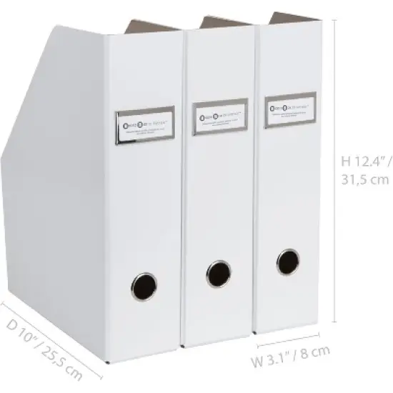 Bigso Fiona 3-Piece Magazine File Set &ndash; Upright Storage Boxes with Label Holders for A4/Letter Docs, White image {2}
