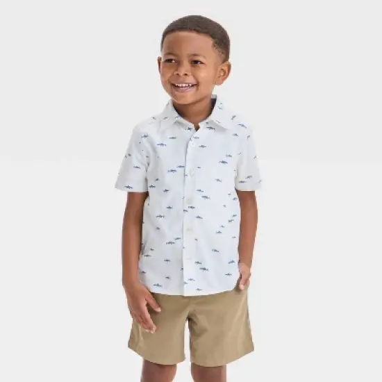 OshKosh B'gosh Toddler Boys' Shark Printed Woven Shirt - White/Blue image {3}