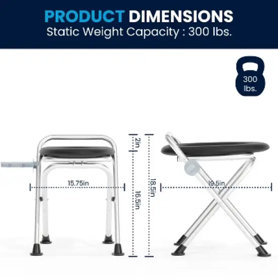 Flash Furniture Medical Grade Folding Travel Toilet with Cushioned Seat and Non-Slip Feet-SIL/BK image {15}