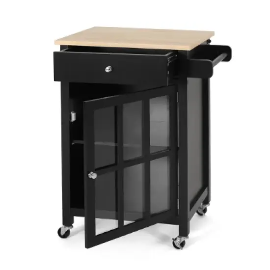Maynard Contemporary Glass Paneled Kitchen Cart Natural/Black - Christopher Knight Home image {3}