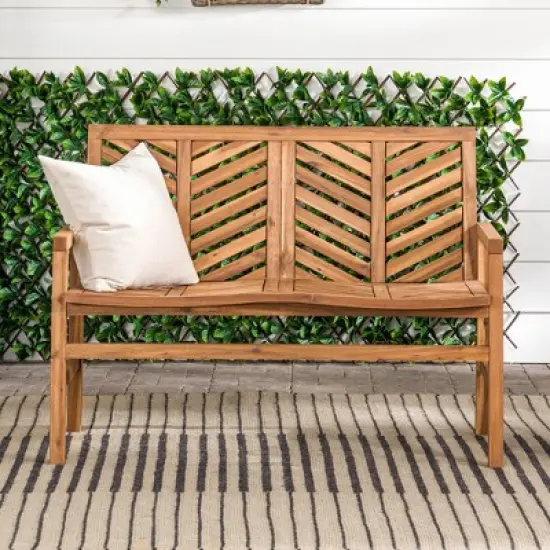 Slatted Chevron Acacia Wood Patio Loveseat &ndash; Saracina Home image {3}