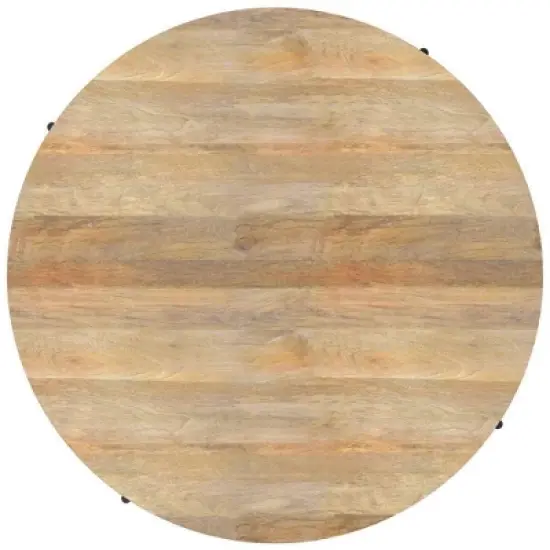 WyndenHall Farmington Drum Coffee Table Natural : Modern Industrial Style, Mango Wood & Iron, 38" image {3}