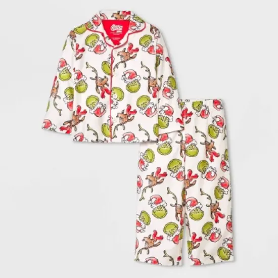 Toddler Dr. Seuss Grinch Christmas Coat Pajama Set - Cream image {3}