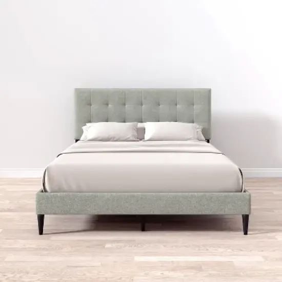 Glenwillow Home Kaya Upholstered Platform Bed, Buttonless Tufting, Mattress Foundation, Wood Slat Support, No Box Spring Needed, Stone, Queen image {5}